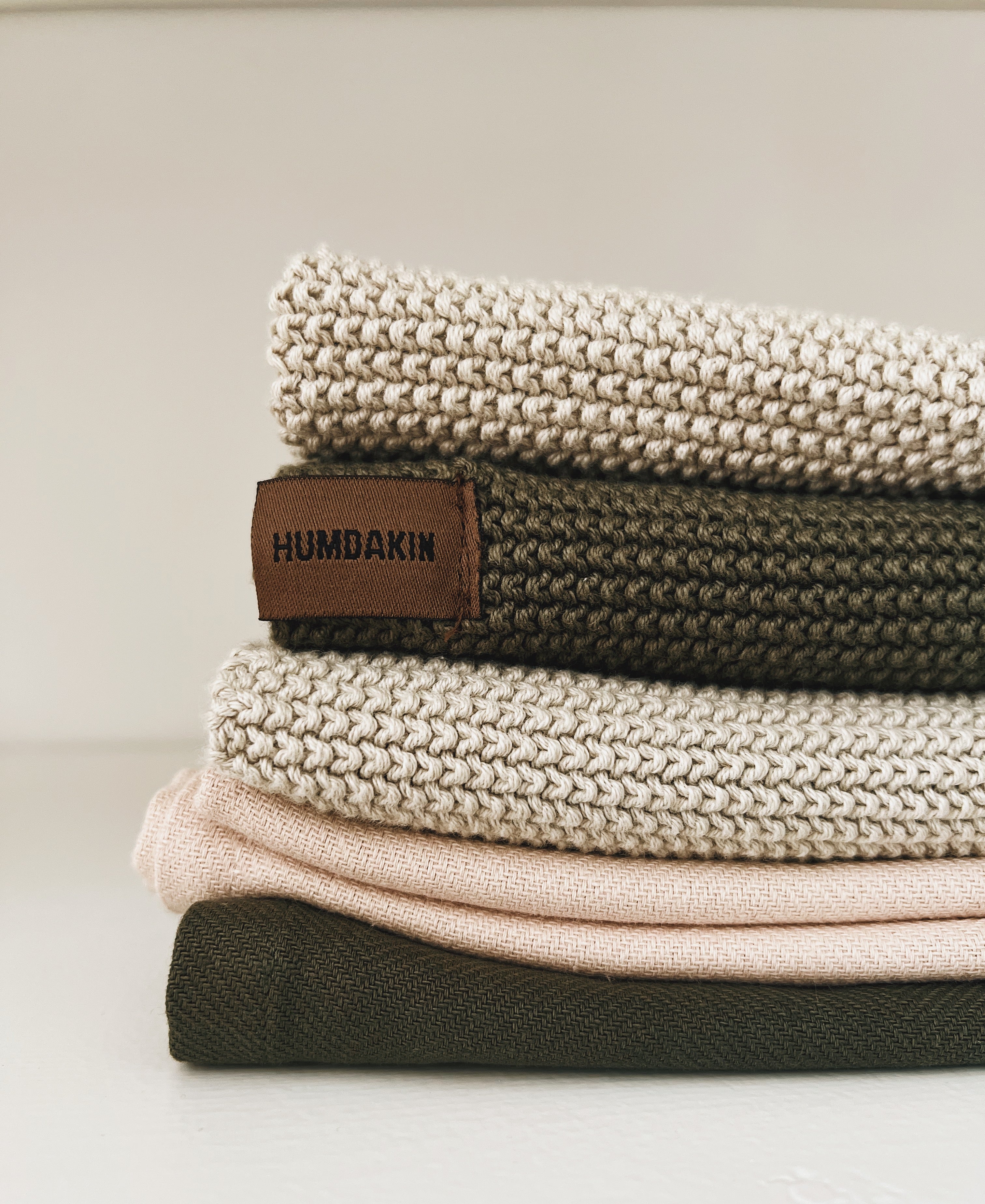 Strikket køkkenhåndklæde - Latte